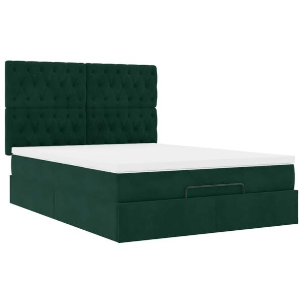 Ottoman-Bett mit Matratzen & LEDs Dunkelgrün 140x190 cm Samt