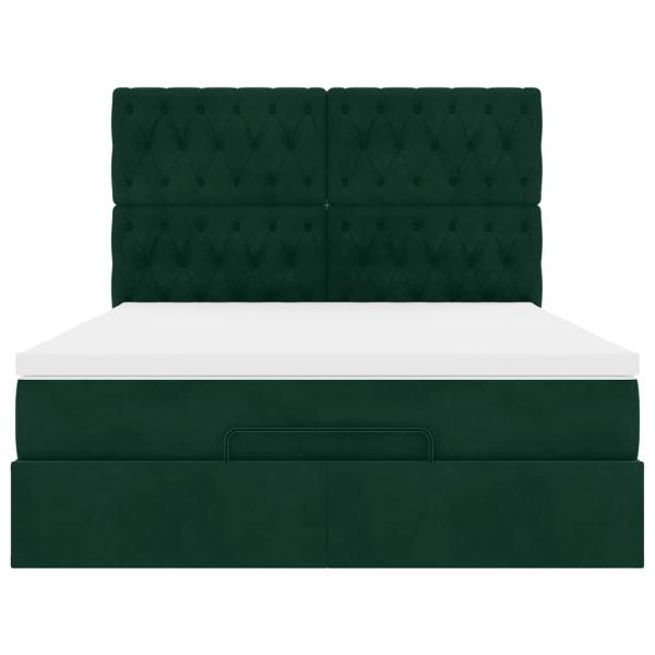 Ottoman-Bett mit Matratzen & LEDs Dunkelgrün 140x190 cm Samt
