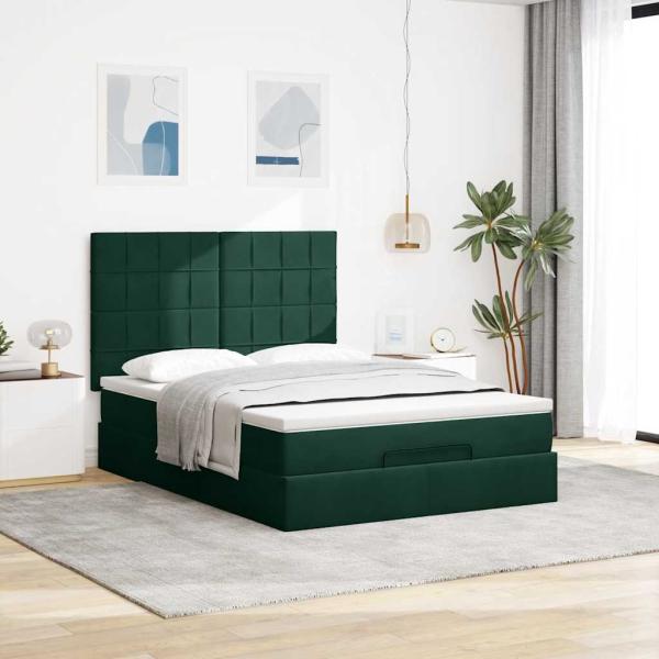 Ottoman-Bett mit Matratzen Dunkelgrün 140x190 cm Samt