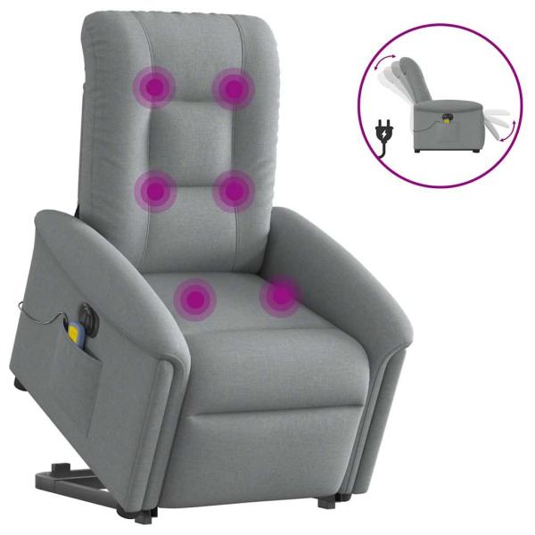 ARDEBO.de - Elektrischer Massagesessel mit Aufstehhilfe Hellgrau Stoff