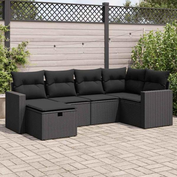 ARDEBO.de - 6-tlg. Garten-Sofagarnitur mit Kissen Schwarz Poly Rattan
