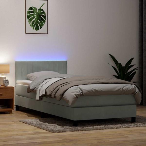 ARDEBO.de - Boxspringbett mit Matratze & LED Hellgrau 80x210 cm Samt