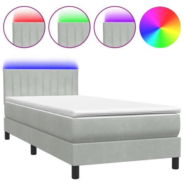 Boxspringbett mit Matratze & LED Hellgrau 80x210 cm Samt