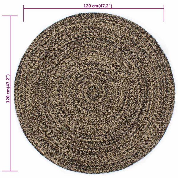 Teppich Handgefertigt Jute Schwarz und Natur 120 cm