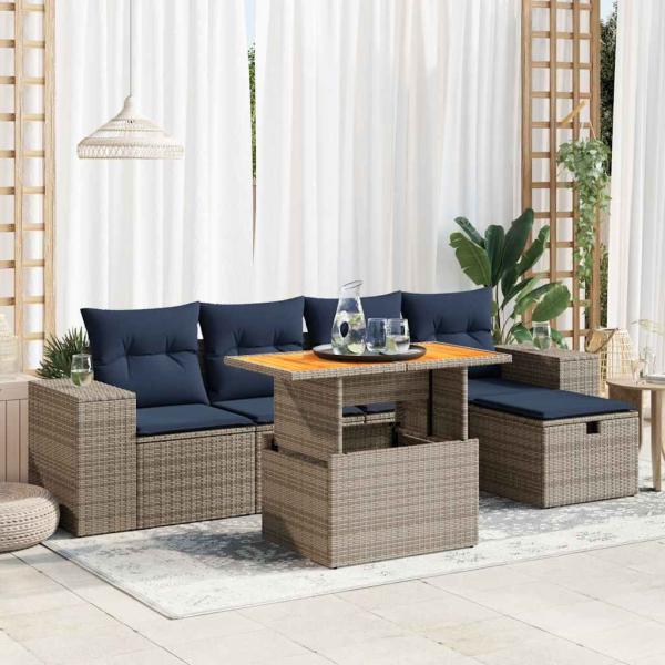 ARDEBO.de - 6-tlg. Garten-Sofagarnitur mit Kissen Schwarz Poly Rattan