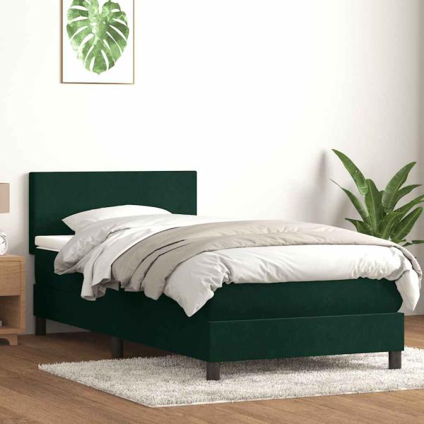ARDEBO.de - Boxspringbett mit Matratze Dunkelgrün 80x220 cm Samt