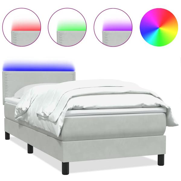Boxspringbett mit Matratze & LED Hellgrau 80x210 cm Samt