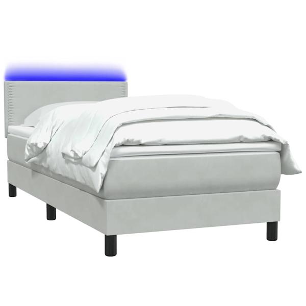 Boxspringbett mit Matratze & LED Hellgrau 80x210 cm Samt