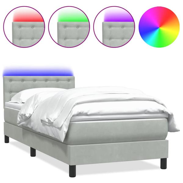 Boxspringbett mit Matratze & LED Hellgrau 80x210 cm Samt