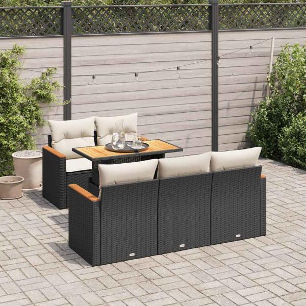 ARDEBO.de - 6-tlg. Garten-Sofagarnitur mit Kissen Schwarz Poly Rattan
