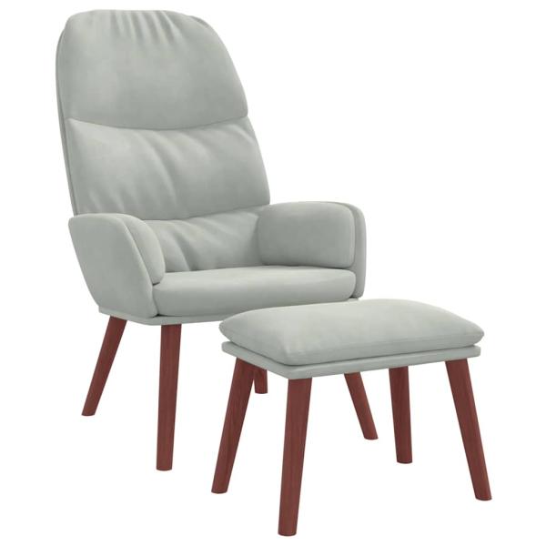 Relaxsessel mit Hocker Hellgrau Samt