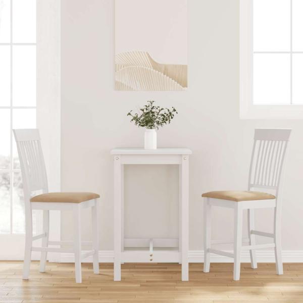 ARDEBO.de - Barhocker mit Kissen 2 Stk. Weiß Massivholz Gummibaum