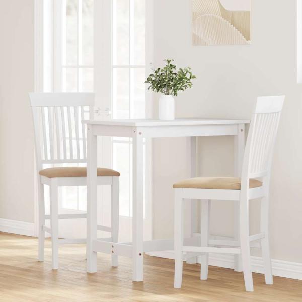 Barhocker mit Kissen 2 Stk. Weiß Massivholz Gummibaum