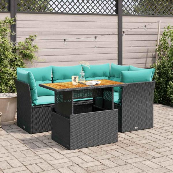 ARDEBO.de - 5-tlg. Garten-Sofagarnitur mit Kissen Schwarz Poly Rattan