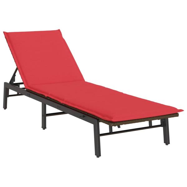 Sonnenliege mit Auflage Braun Poly Rattan