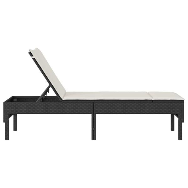 Sonnenliege mit Auflage Schwarz 55x200x44 cm Poly Rattan