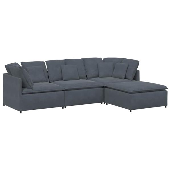 Modulares Sofa mit Fu?hocker Kissen Samt Dunkelgrau