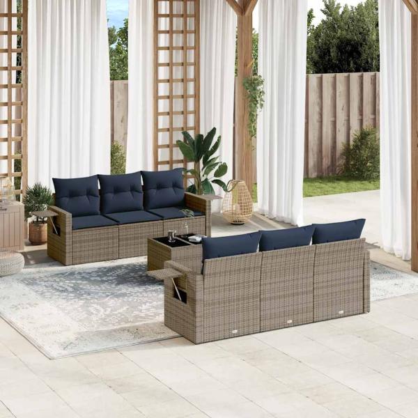 ARDEBO.de - 7-teiliges Gartensofa-Set mit Kissen, grau, Polyrattan