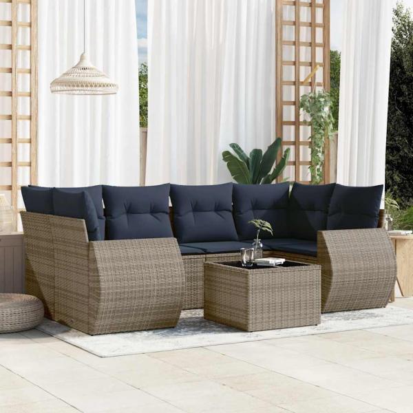 ARDEBO.de - 7-teiliges Gartensofa-Set mit Kissen, grau, Polyrattan