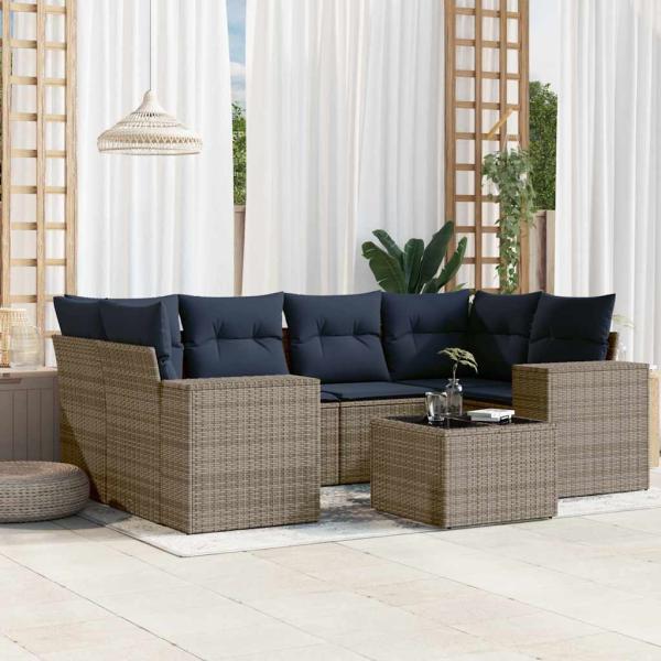 ARDEBO.de - 7-teiliges Gartensofa-Set mit Kissen, grau, Polyrattan