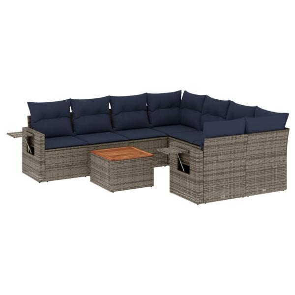 9-teiliges Gartensofa-Set mit Kissen, grau, Polyrattan