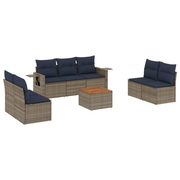 8-teiliges Gartensofa-Set mit Kissen, grau, Polyrattan