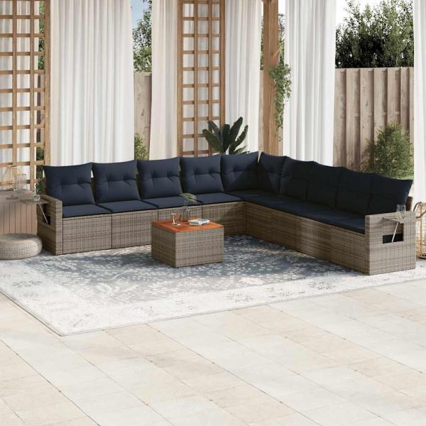 ARDEBO.de - 10-teiliges Gartensofa-Set mit Kissen, grau, Polyrattan