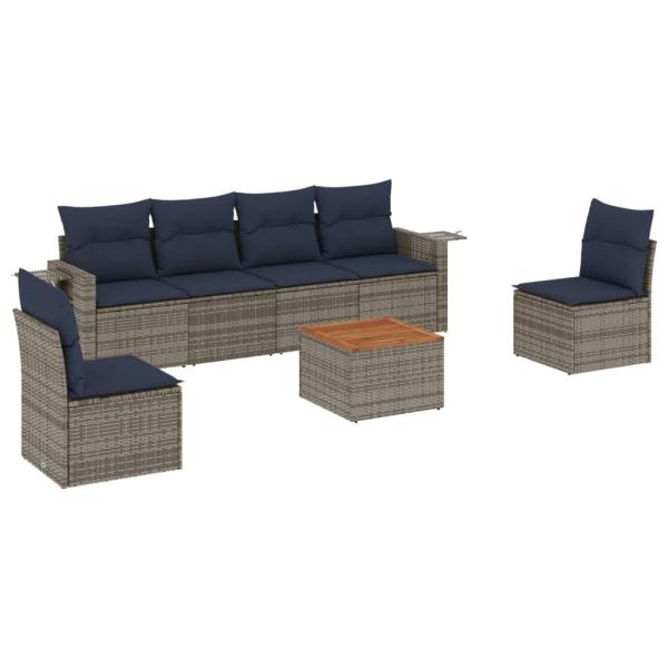 7-teiliges Gartensofa-Set mit Kissen, grau, Polyrattan