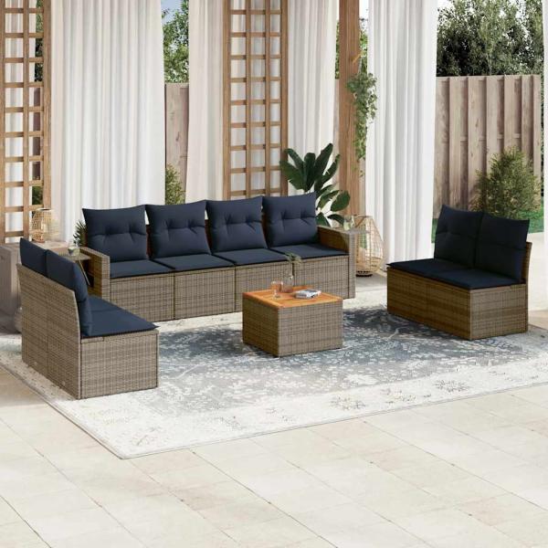 ARDEBO.de - 9-teiliges Gartensofa-Set mit Kissen, grau, Polyrattan