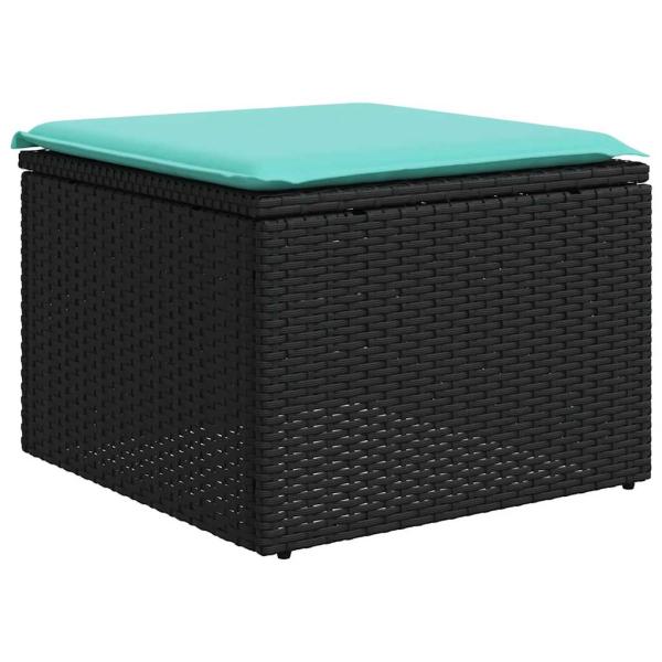 9-teiliges Gartensofa-Set mit Kissen, schwarzes Polyrattan