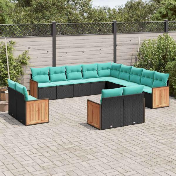ARDEBO.de - 13-teiliges Gartensofa-Set mit Kissen, schwarzes Polyrattan