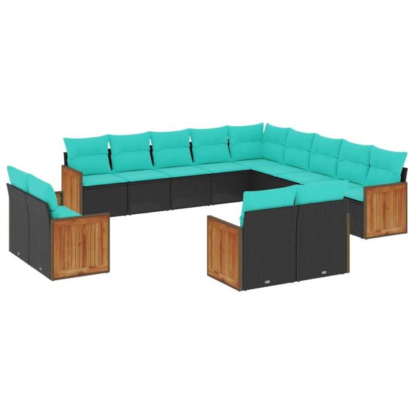13-teiliges Gartensofa-Set mit Kissen, schwarzes Polyrattan