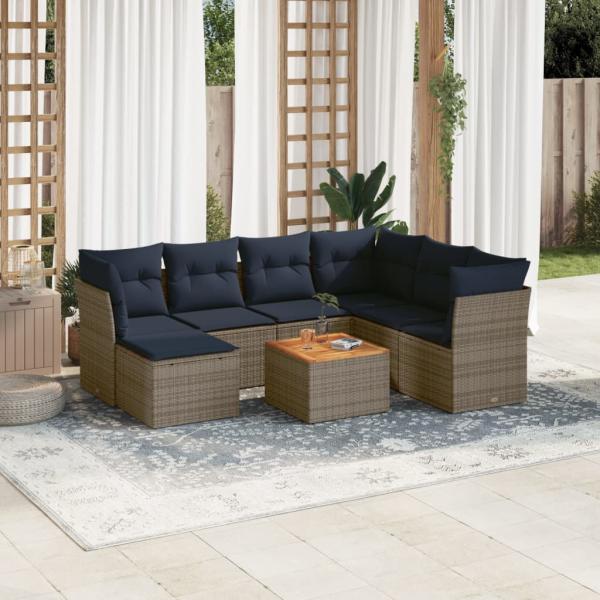 ARDEBO.de - 8-teiliges Gartensofa-Set mit Kissen, grau, Polyrattan