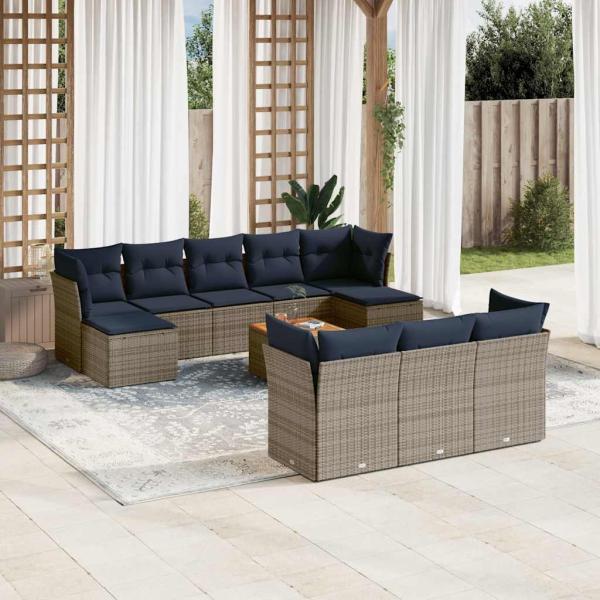 ARDEBO.de - 11-teiliges Gartensofa-Set mit Kissen, grau, Polyrattan