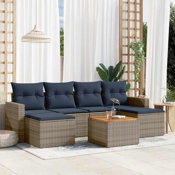 ARDEBO.de - 7-teiliges Gartensofa-Set mit Kissen, grau, Polyrattan