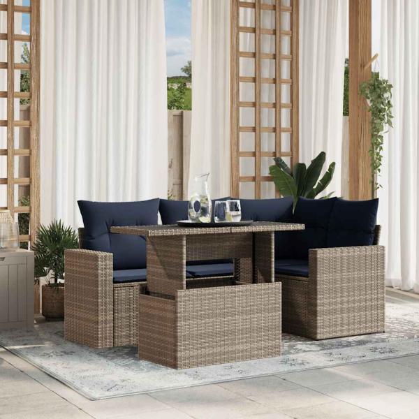 ARDEBO.de - 5-teiliges Gartensofa-Set mit Kissen, grau, Polyrattan