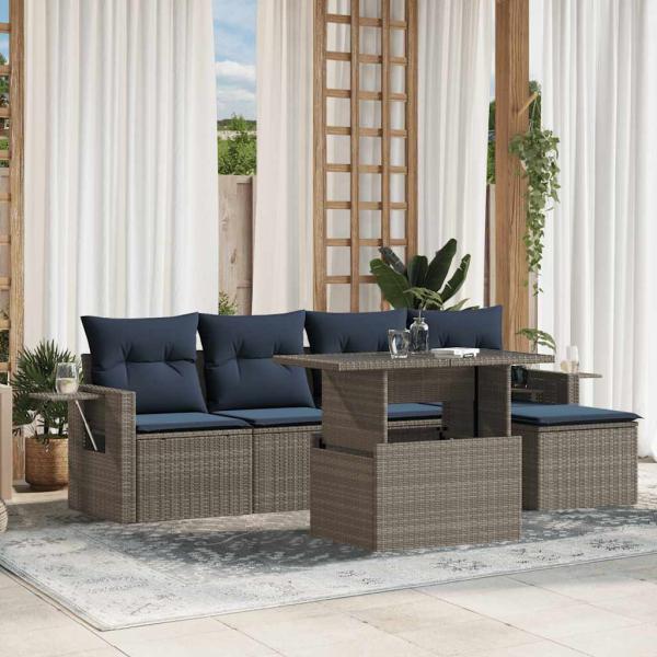 ARDEBO.de - 6-teiliges Gartensofa-Set mit Kissen, grau, Polyrattan