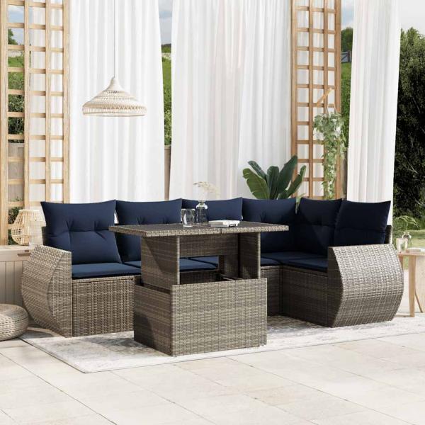 ARDEBO.de - 6-teiliges Gartensofa-Set mit Kissen, grau, Polyrattan