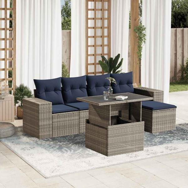 ARDEBO.de - 6-teiliges Gartensofa-Set mit Kissen, grau, Polyrattan