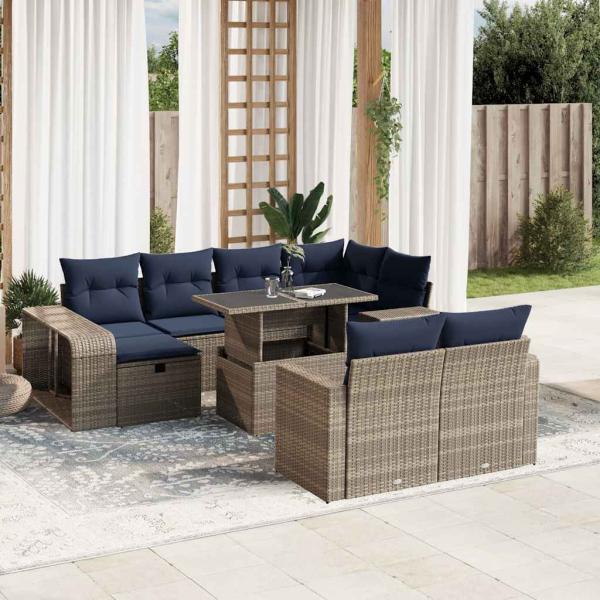 ARDEBO.de - 11-teiliges Gartensofa-Set mit Kissen, grau, Polyrattan