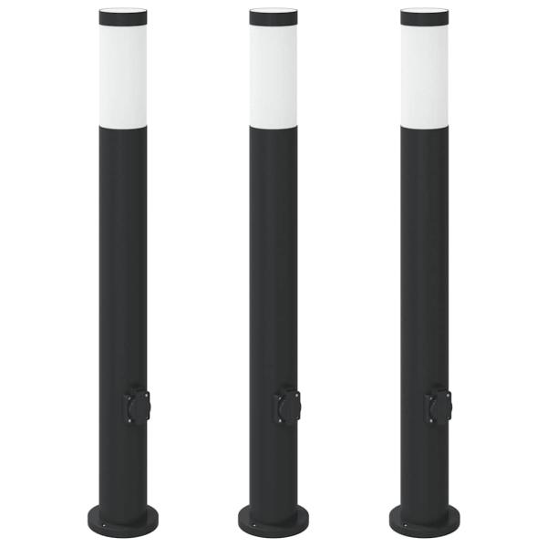 Pollerleuchten mit Auslass 3er 80 cm Edelstahl IP44