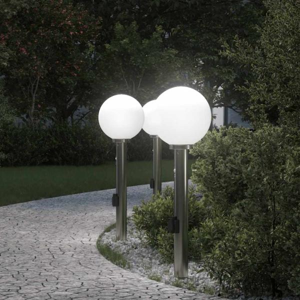 ARDEBO.de - Pollerleuchten mit Sensor&Steckdose 3 Stk. 80 cm Edelstahl IP44