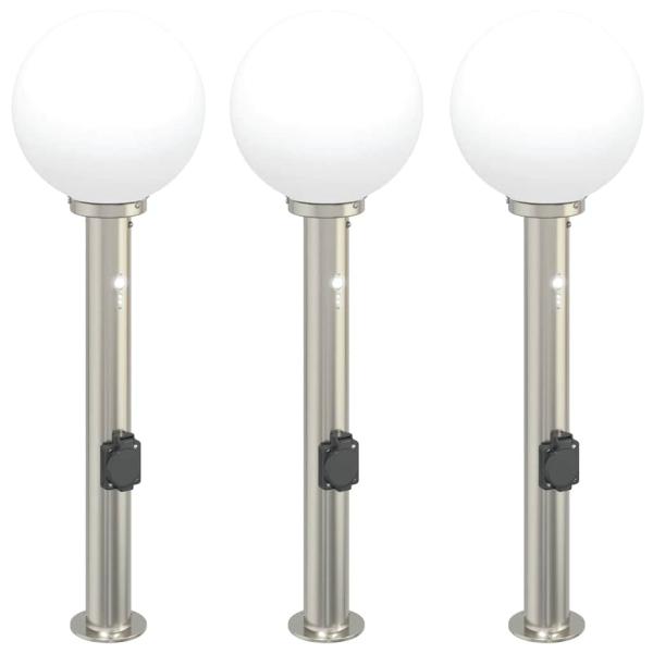 Pollerleuchten mit Sensor&Steckdose 3 Stk. 80 cm Edelstahl IP44