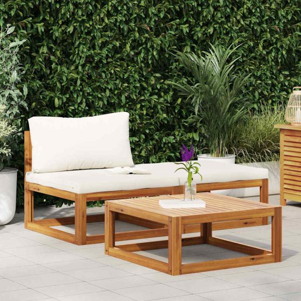 ARDEBO.de - 3-tlg. Garten-Lounge-Set mit Creme-Kissen Massivholz Akazie