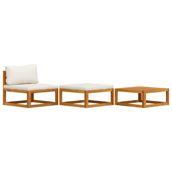 3-tlg. Garten-Lounge-Set mit Creme-Kissen Massivholz Akazie