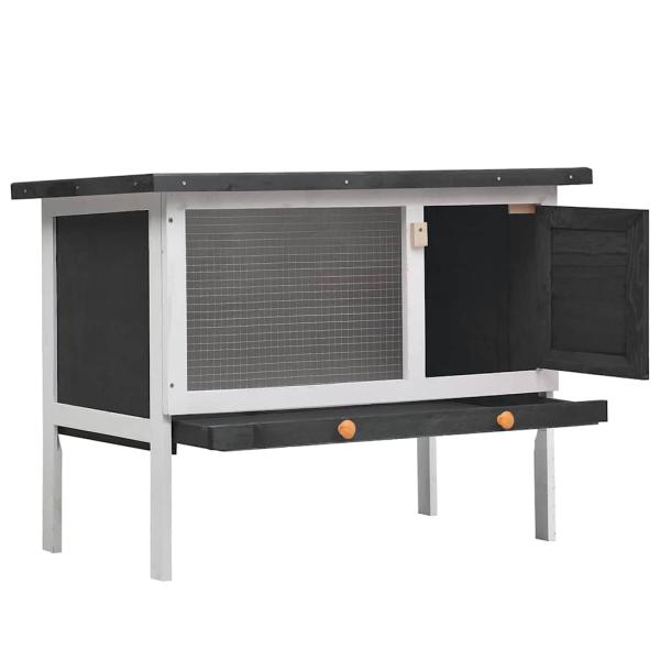 Kaninchenstall 1 Ebene Grau Holz