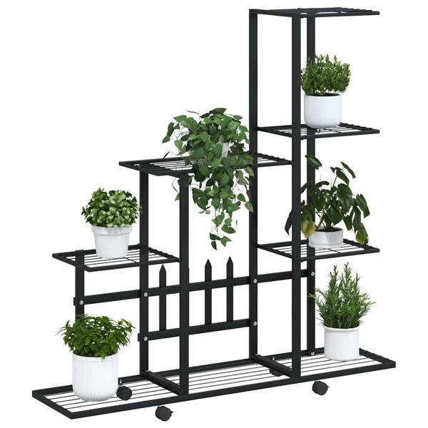 Blumenständer auf Rollen 94,5x25x92,5 cm Schwarz Metall