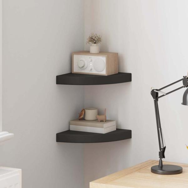 ARDEBO.de - Eck-Schweberegale 2 Stk. Schwarz 25x25x3,8 cm MDF