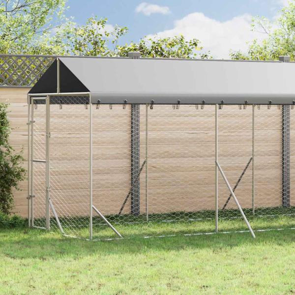 ARDEBO.de - Outdoor-Hundezwinger mit Dach Silbern 2x14x2,5 m Stahl Verzinkt