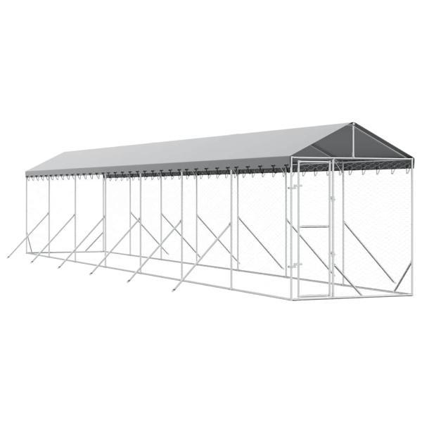Outdoor-Hundezwinger mit Dach Silbern 2x14x2,5 m Stahl Verzinkt